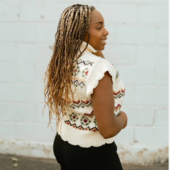 🤍VINTAGE PATTERN TURTLENECK KNITTED TOP - Picture 5 of 9